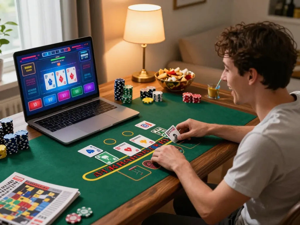 Player enjoying casinos not on gamstop during an engaging online blackjack game in a cozy home setup