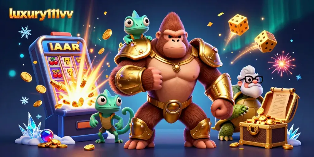 luxury111vv memicu jackpot di mesin slot dengan simbol berkilau dan karakter menarik