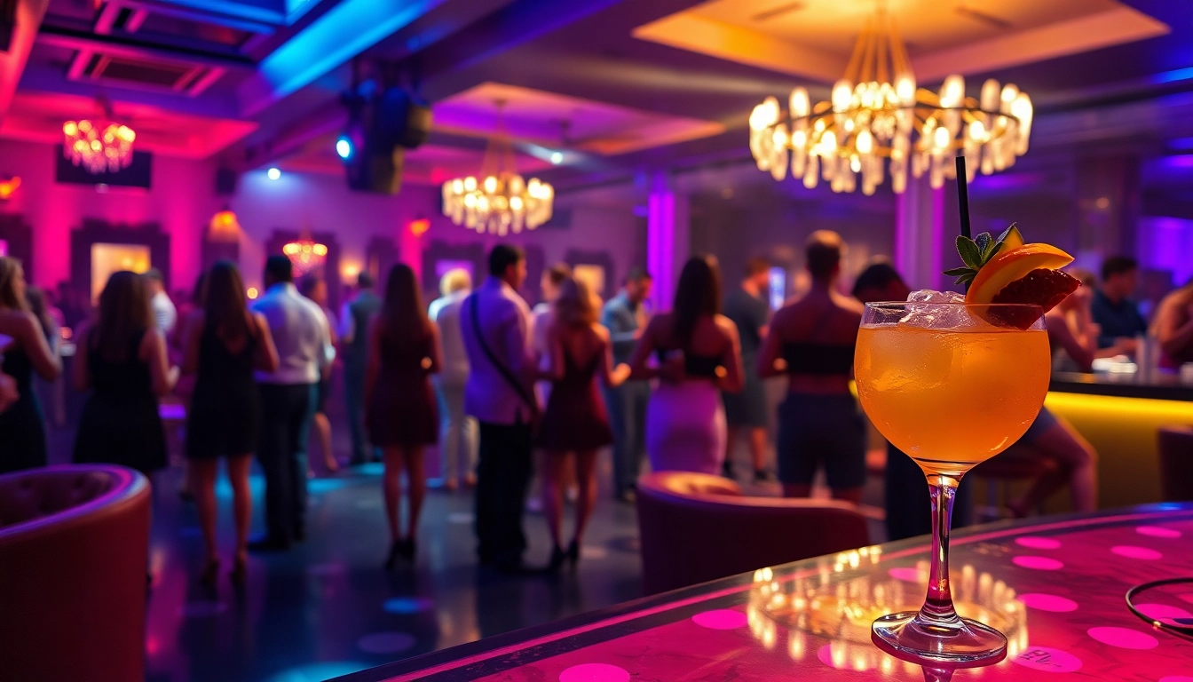 Night club sxm ambiance featuring vibrant atmosphere, stylish cocktails, and dancers performing.