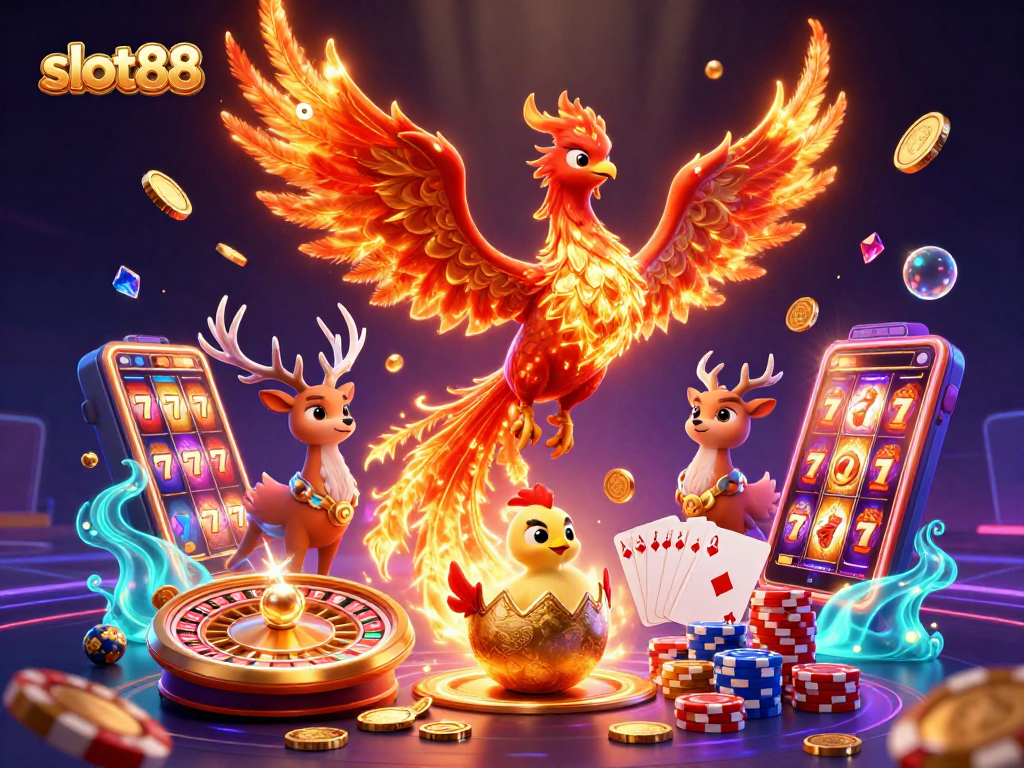 Experience excitement with slot88 featuring vivid elements like phoenixes and golden coins.