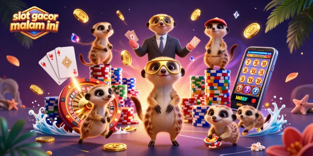 Menangkan hadiah besar di slot gacor malam ini dengan ilustrasi kasino menarik yang penuh dengan karakter lucu.