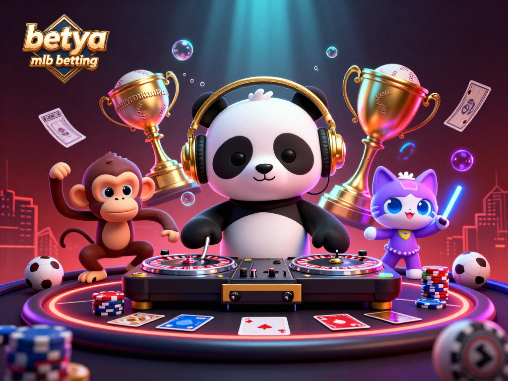 Engage in betya mlb betting with colorful sports elements in a lively casino scene.