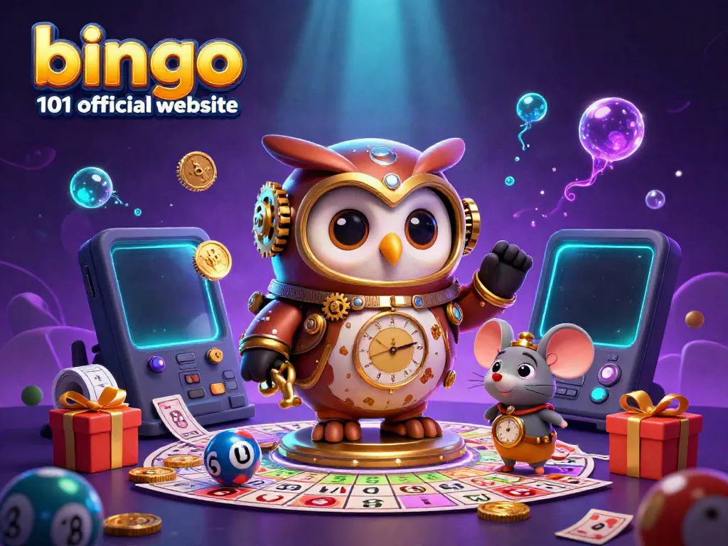 Engaging illustration of bingo-themed game elements and characters at bingo 101 official website, showcasing winning excitement.