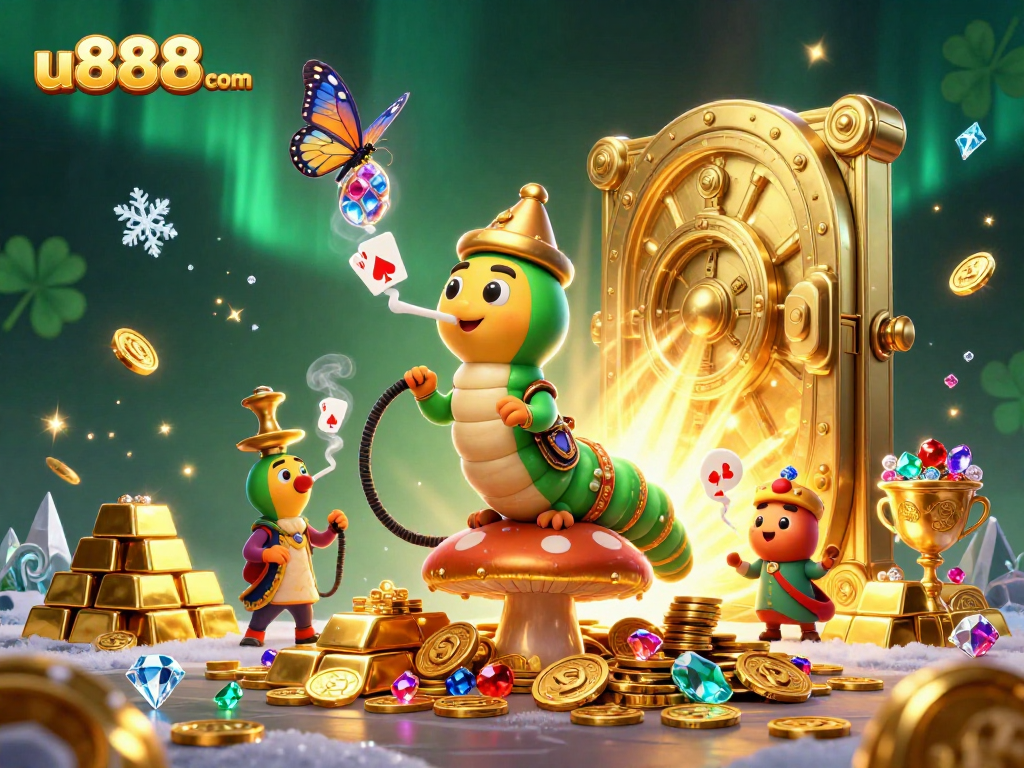 Play poker hands with u888com in this vibrant 3D illustration of a Turkish sultan caterpillar.