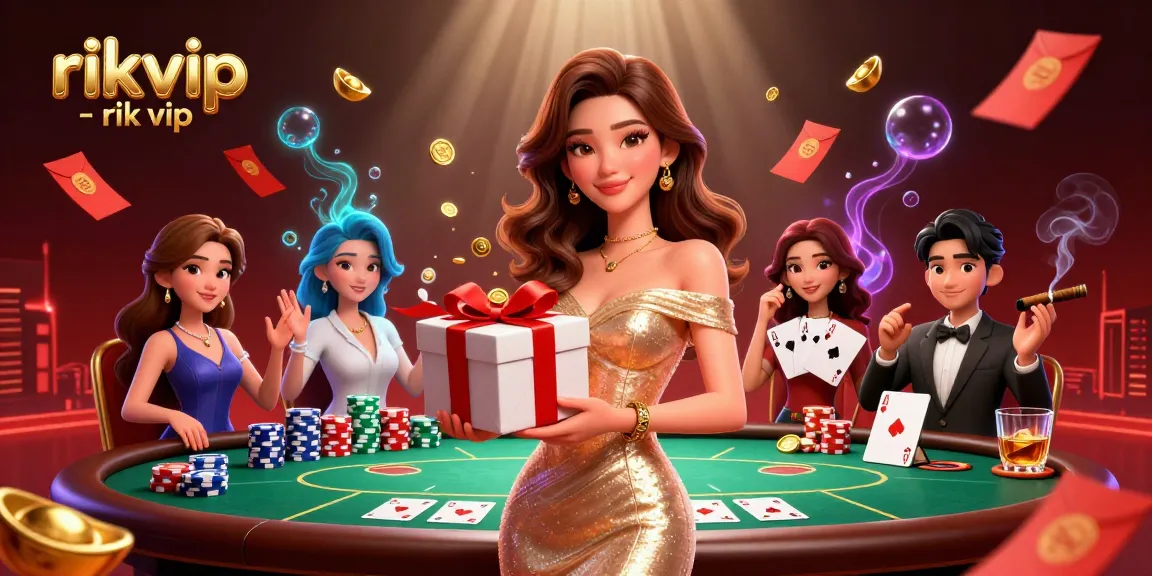 Experience the excitement of rikvip - rik vip with a stunning casino-themed illustration featuring games and festive elements.