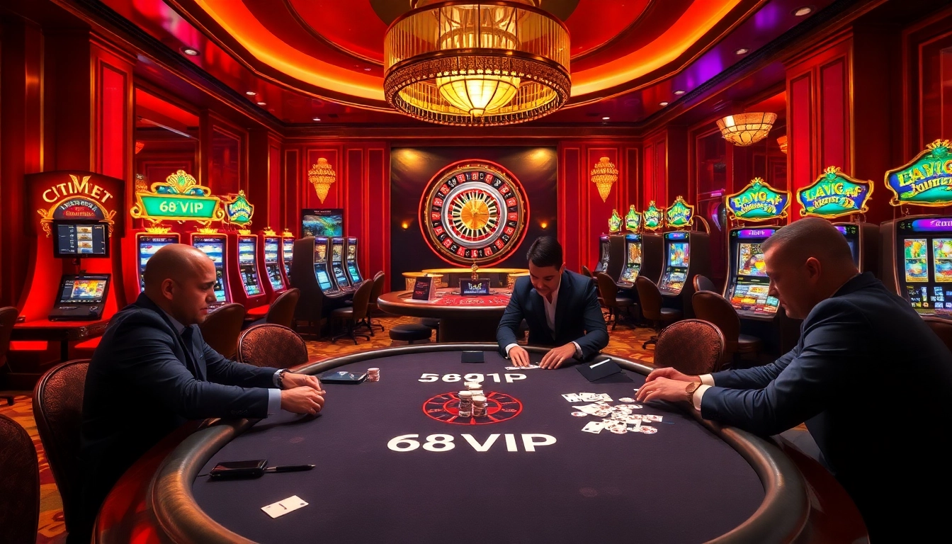 Engaged players at a 68VIP poker table showcase thrilling casino action.