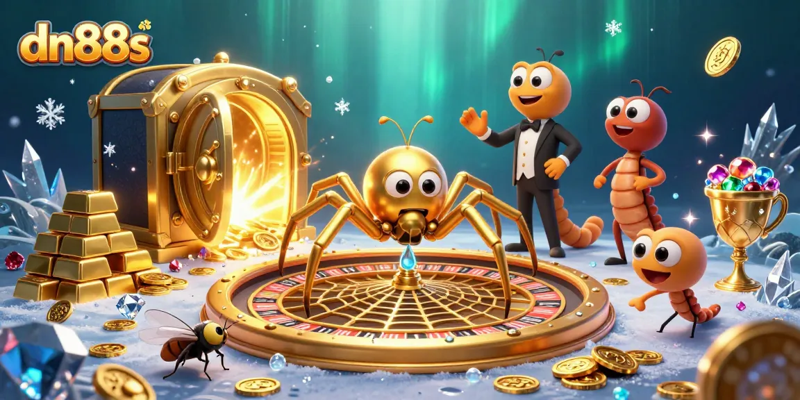 Experience the vibrant energy of dn88s as a roulette spider spins its web amid golden treasures and dynamic casino elements.