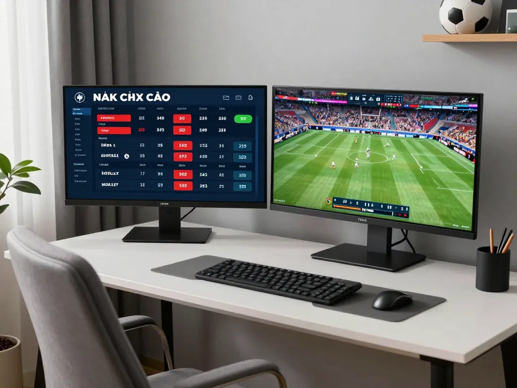 Engaged player analyzing the kèo nhà cái for live sports betting in a stylish home office.