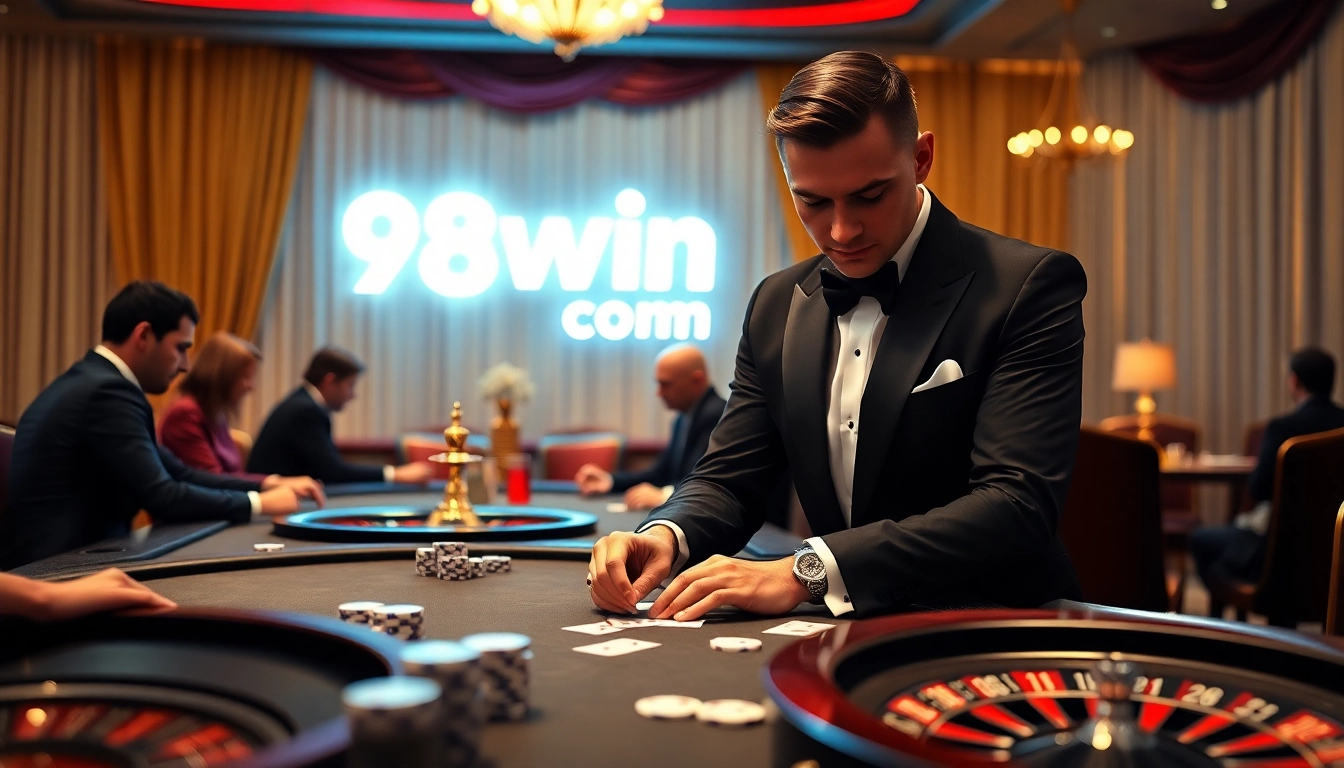 Experience thrilling poker gameplay at 98win com with vibrant casino visuals and professional settings.