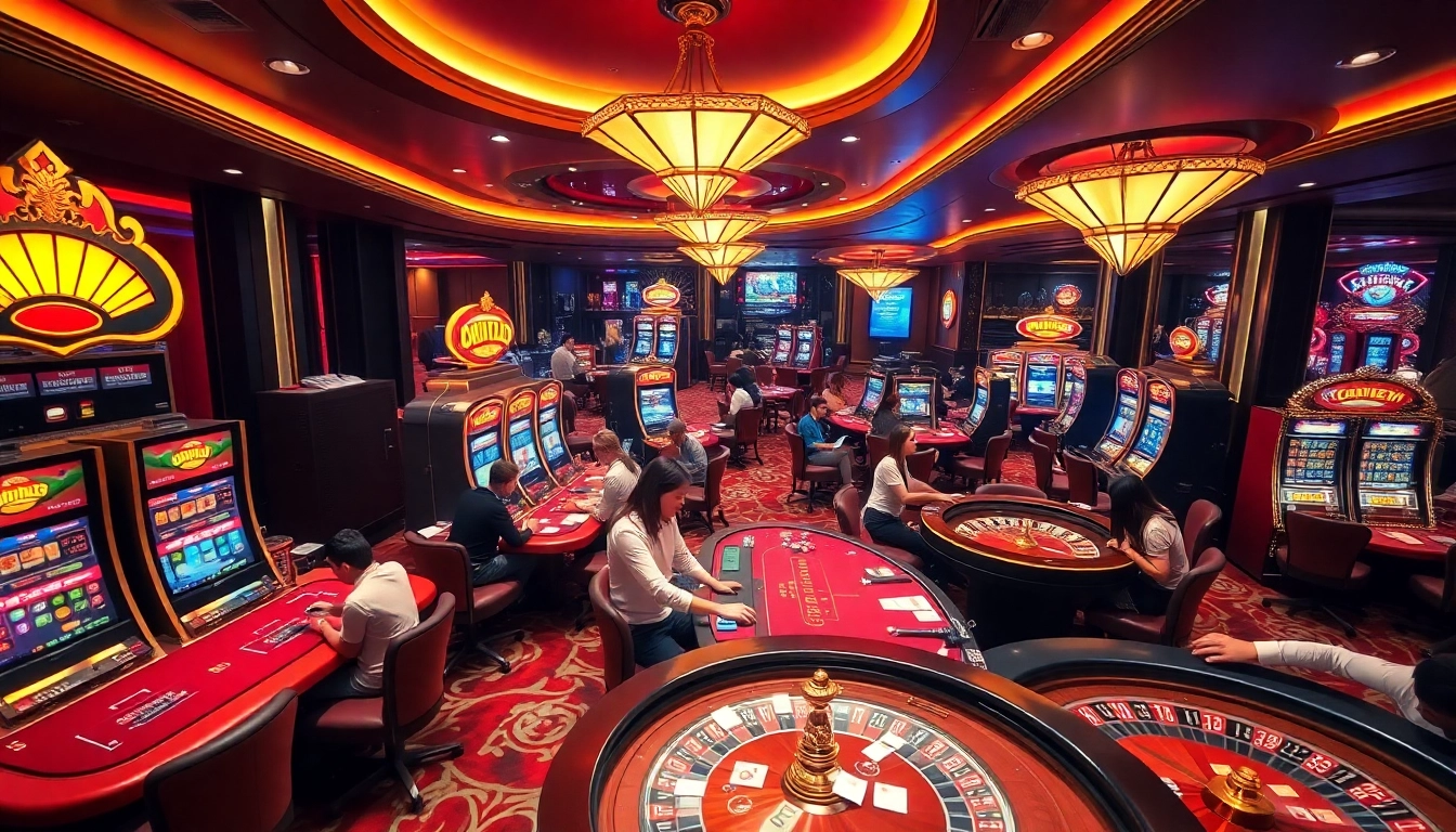 Interactive gaming scene at trang chủ jbo featuring vibrant casino tables and excited players.