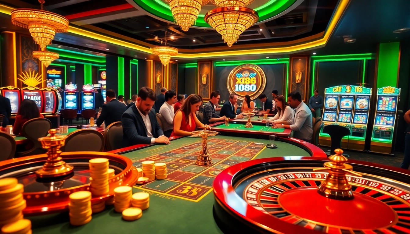 Exciting casino action with players at tables, showcasing xx88's vibrant gambling atmosphere.