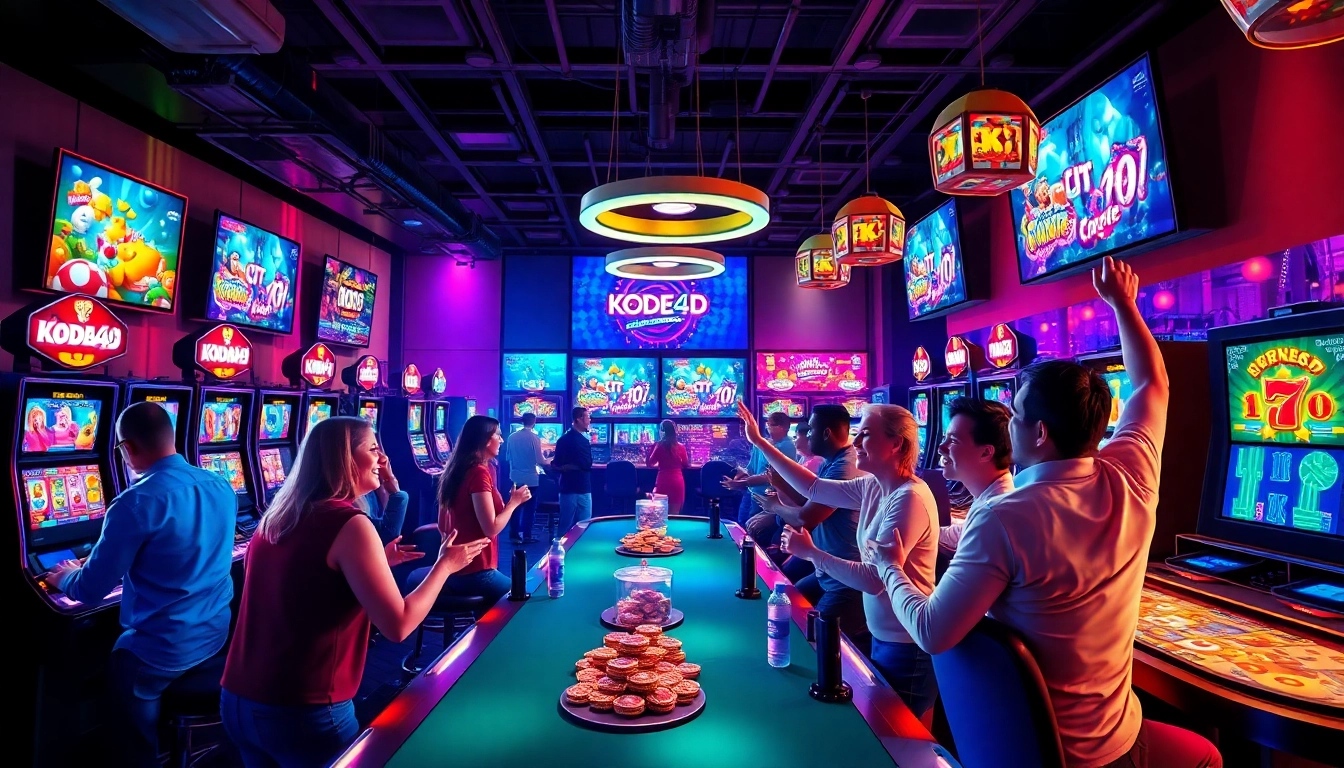 Engaging scene of diverse players enjoying Kode4d link games in a vibrant gaming lounge.