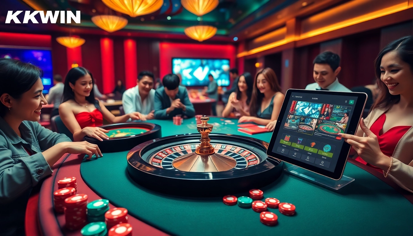 Experience thrilling gameplay at KKWIN's vibrant casino tables with premium poker chips and roulette.