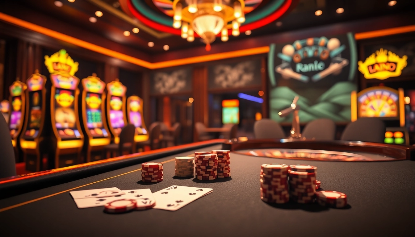 Engaging scene of gambling excitement at https://mm88.vegas/, featuring casino tables and vibrant slot machines.