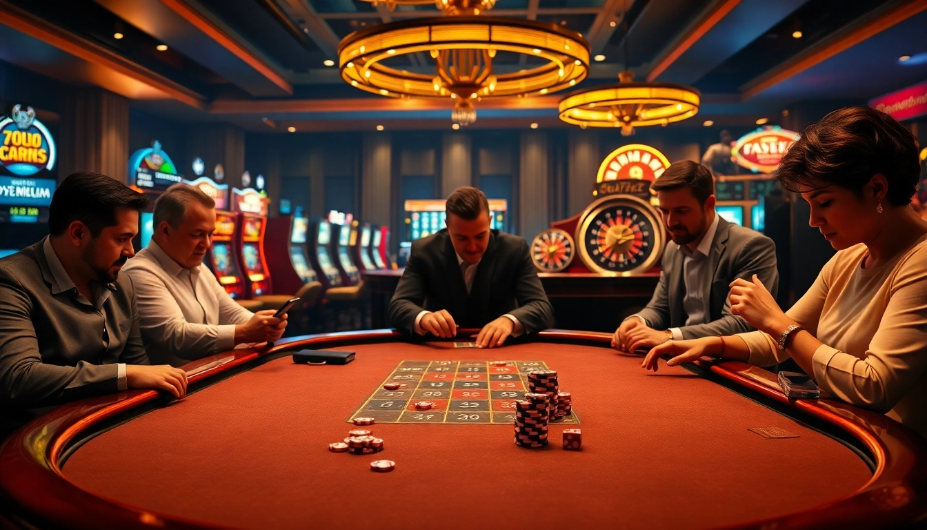 Players engaging at a poker table, showcasing excitement at 789betevents online casino experience.