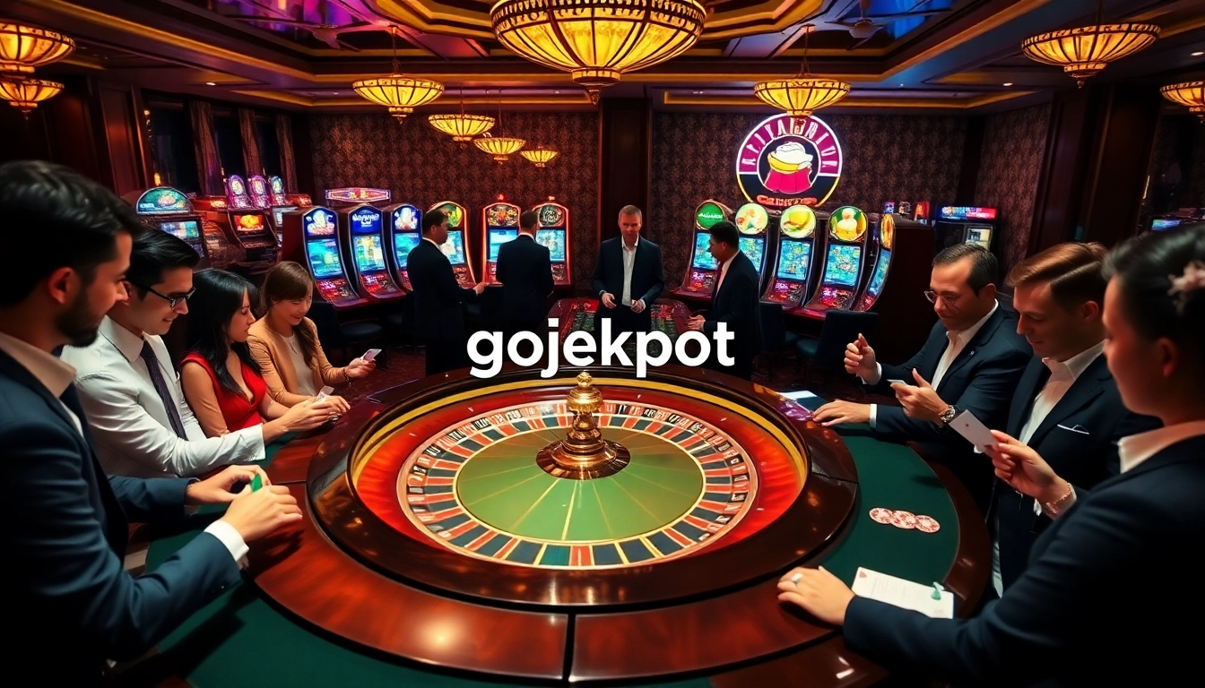 Action-packed casino moment showcasing gojekpot excitement with players engaging at roulette tables.