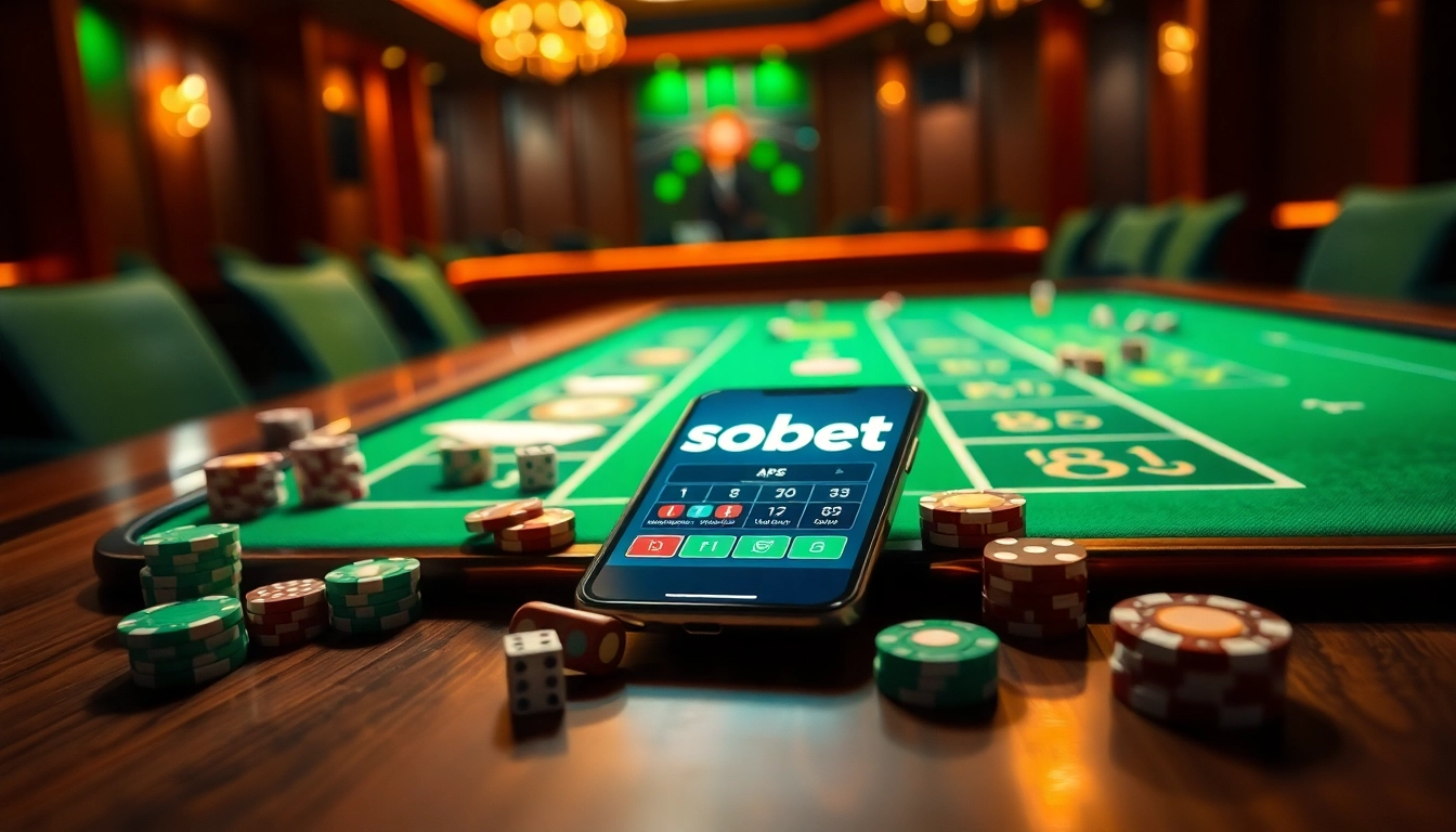 Experience sbobet online betting with vibrant chips and a sleek app display.