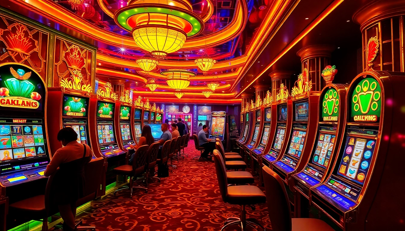 Experience the excitement of bk8 สล็อต with vibrant slot machines and enthusiastic players in a luxury casino.