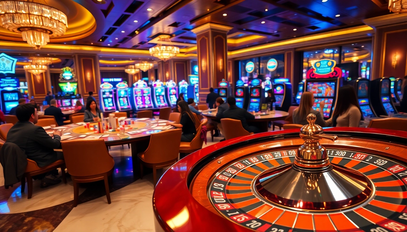 Players enjoying a thrilling experience at https://hanoiculturetravel.com/ casino tables with luxury elements.