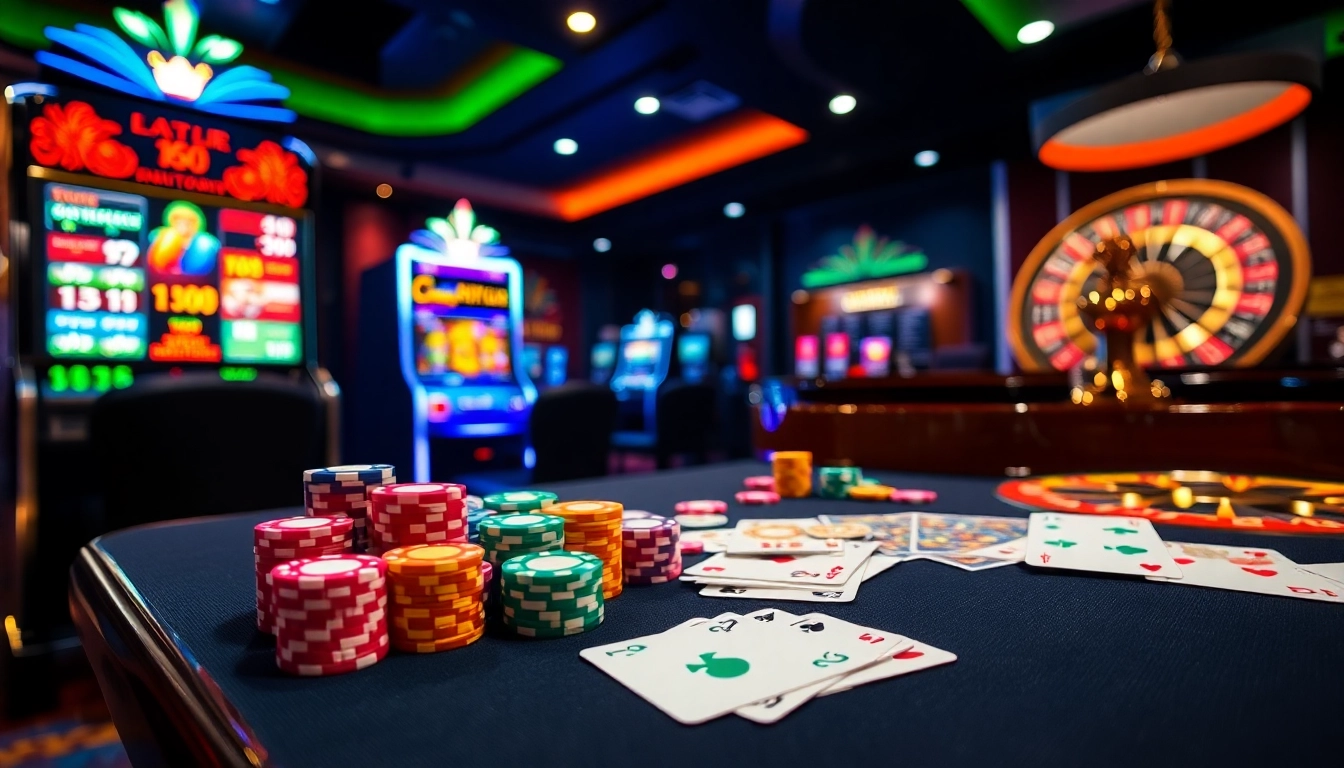 Experience the excitement of onicplay login with vibrant casino elements like poker chips and slot machines.