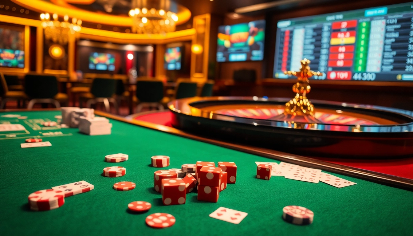 Experience thrilling gambling action at https://mm88.directory/ with poker chips and cards at an upscale casino.